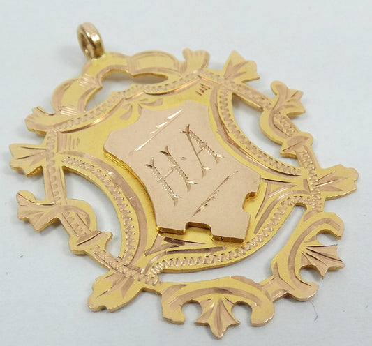 Antique 1914 Solid 9ct Yellow Gold Cricket Sports Medal Fob Pendant DSPS Batting