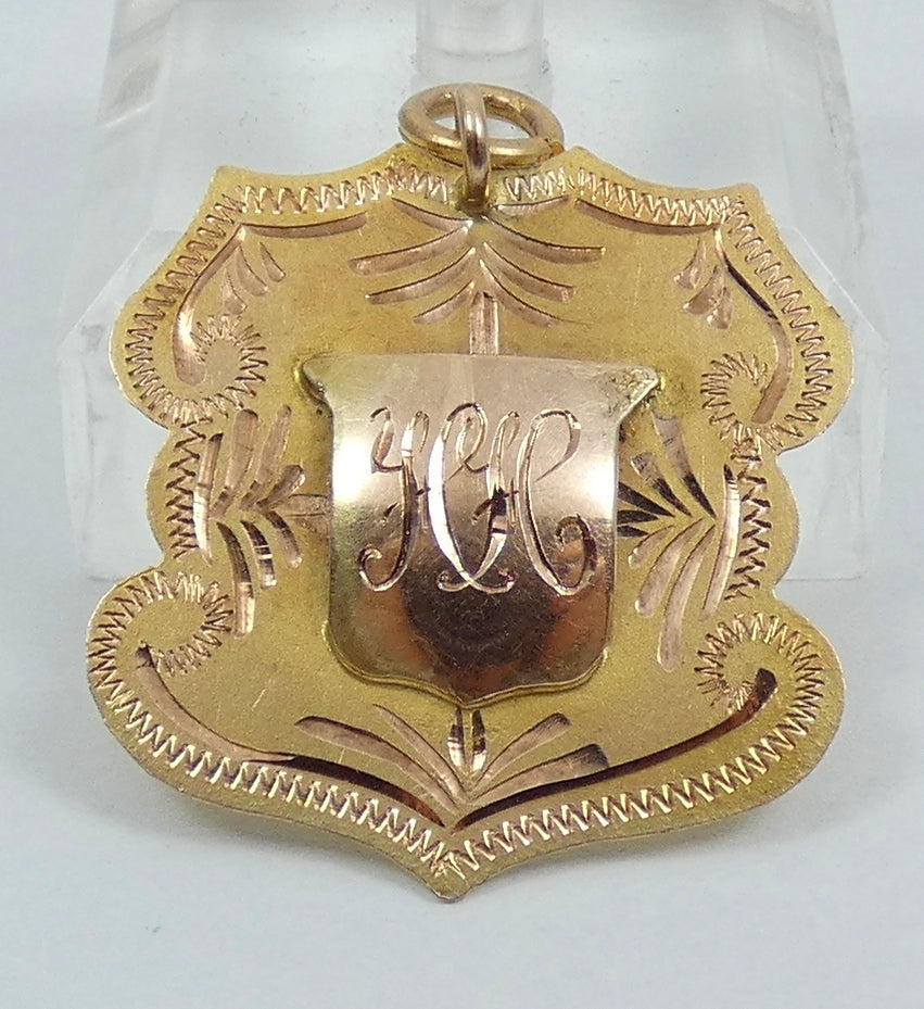 Antique 1918 Solid 9ct Yellow Gold Music Best Band Attendance Medal Fob Pendant