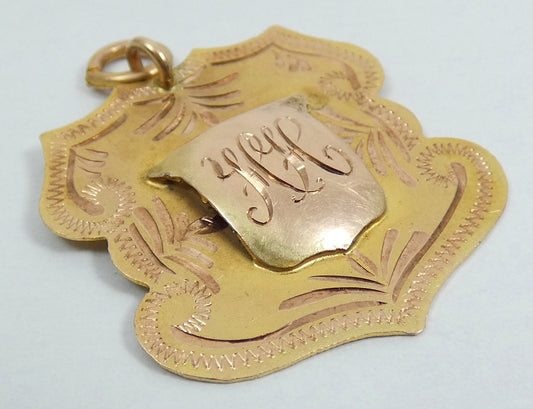 Antique 1918 Solid 9ct Yellow Gold Music Best Band Attendance Medal Fob Pendant