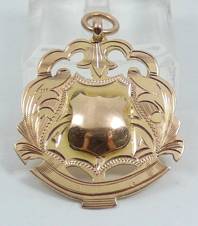Antique 1920 Solid 9ct Yellow Boxing Tournament Sport Medal Fob Pendant 6 Stone