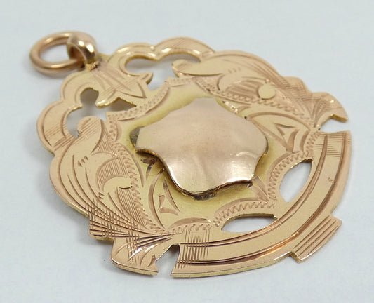 Antique 1920 Solid 9ct Yellow Boxing Tournament Sport Medal Fob Pendant 6 Stone