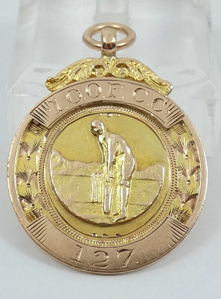 Antique 1930 Solid 9ct Yellow Odd Fellows Cricket Club Sport Medal Fob Pendant