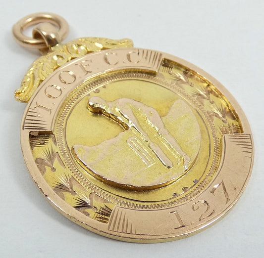Antique 1930 Solid 9ct Yellow Odd Fellows Cricket Club Sport Medal Fob Pendant
