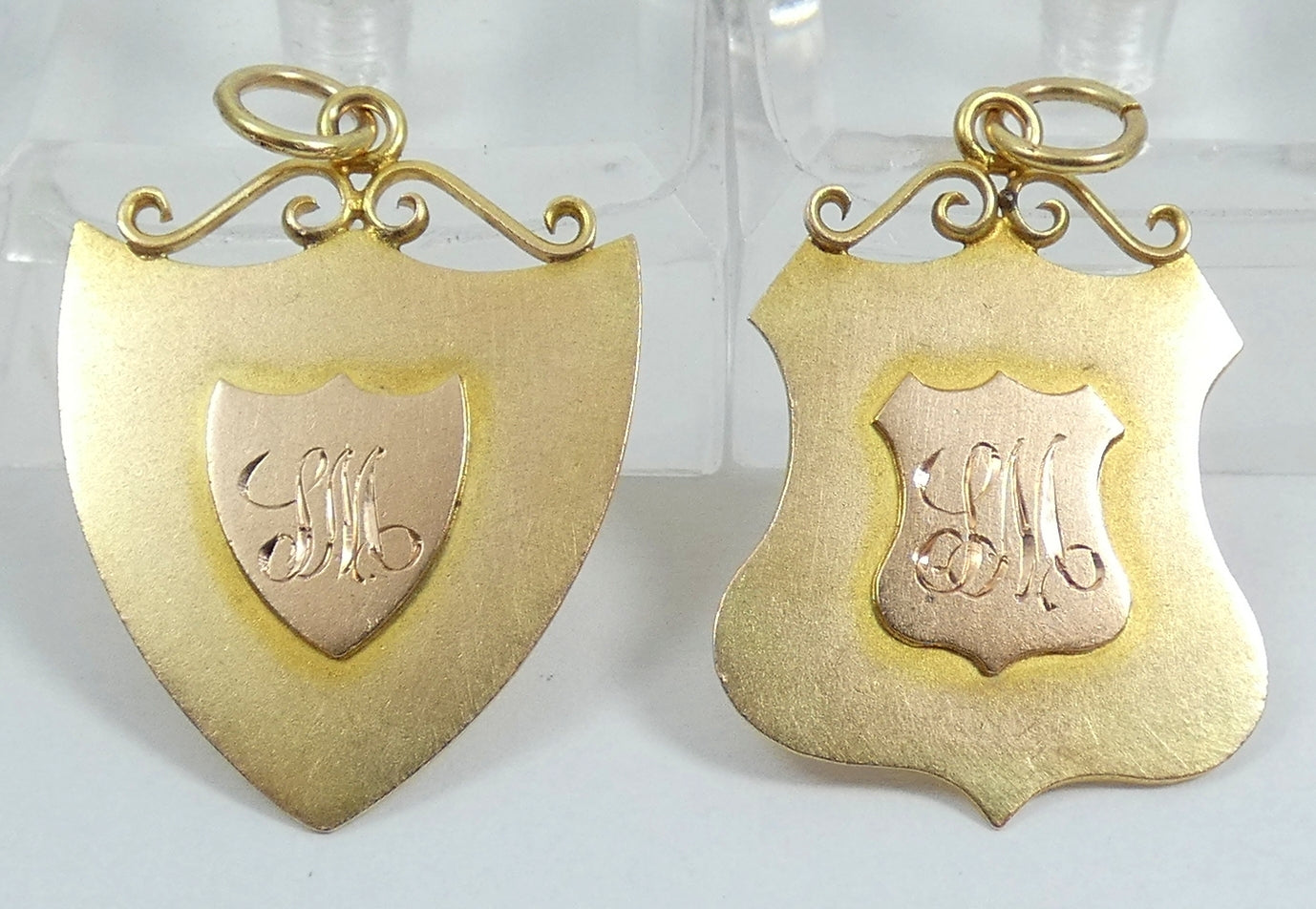 Antique 1921 Pair Solid 9ct Yellow Sailor's Hornpipe Dancing Medals Fob Pendant
