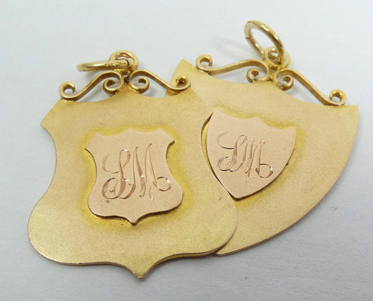 Antique 1921 Pair Solid 9ct Yellow Sailor's Hornpipe Dancing Medals Fob Pendant