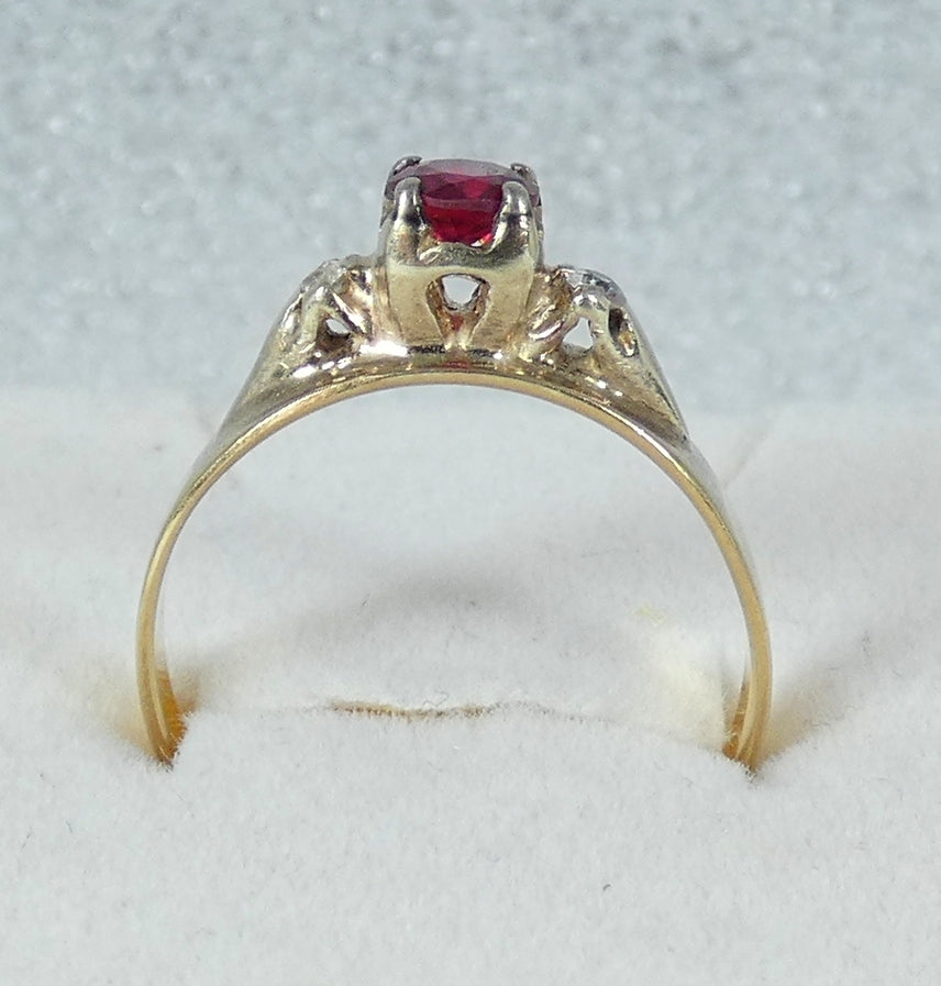 Vintage Solid 9ct Yellow Gold Ruby & White Spinel Stone Dress Ring Size 8 P 56