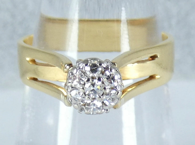 Solid 18ct Yellow Gold .20ct Diamond Cluster Dress Engagement Ring Size 7.5 O 55