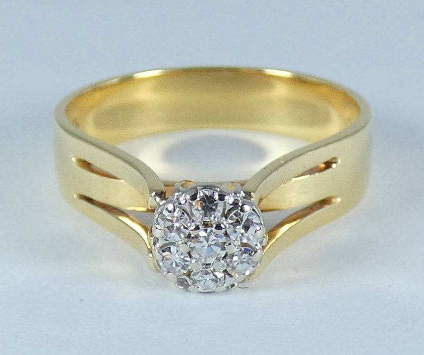 Solid 18ct Yellow Gold .20ct Diamond Cluster Dress Engagement Ring Size 7.5 O 55