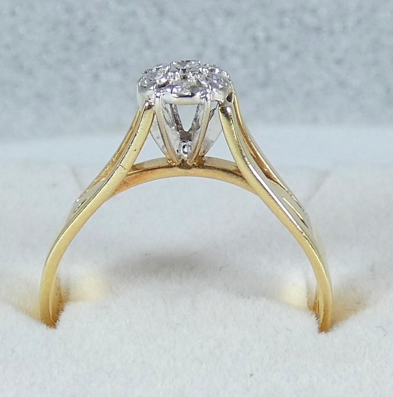 Solid 18ct Yellow Gold .20ct Diamond Cluster Dress Engagement Ring Size 7.5 O 55