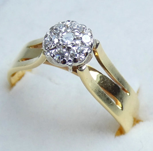 Solid 18ct Yellow Gold .20ct Diamond Cluster Dress Engagement Ring Size 7.5 O 55