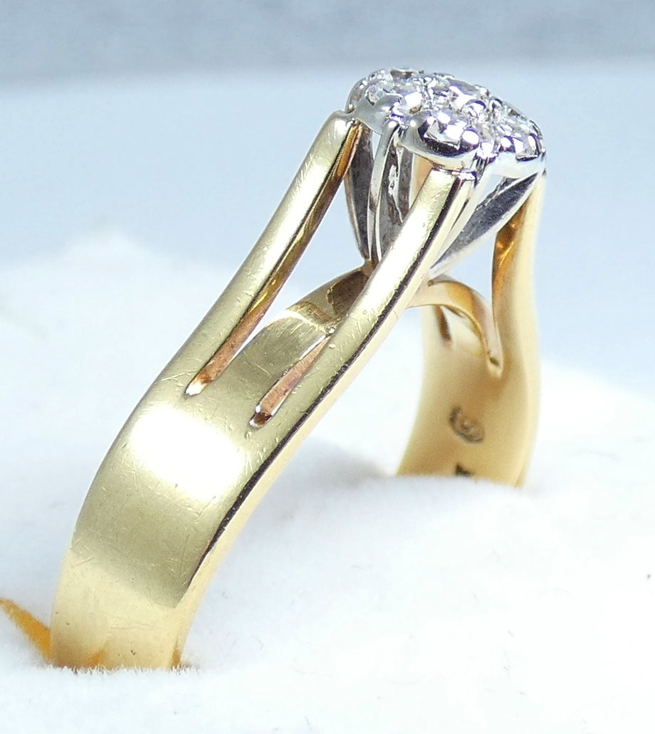 Solid 18ct Yellow Gold .20ct Diamond Cluster Dress Engagement Ring Size 7.5 O 55