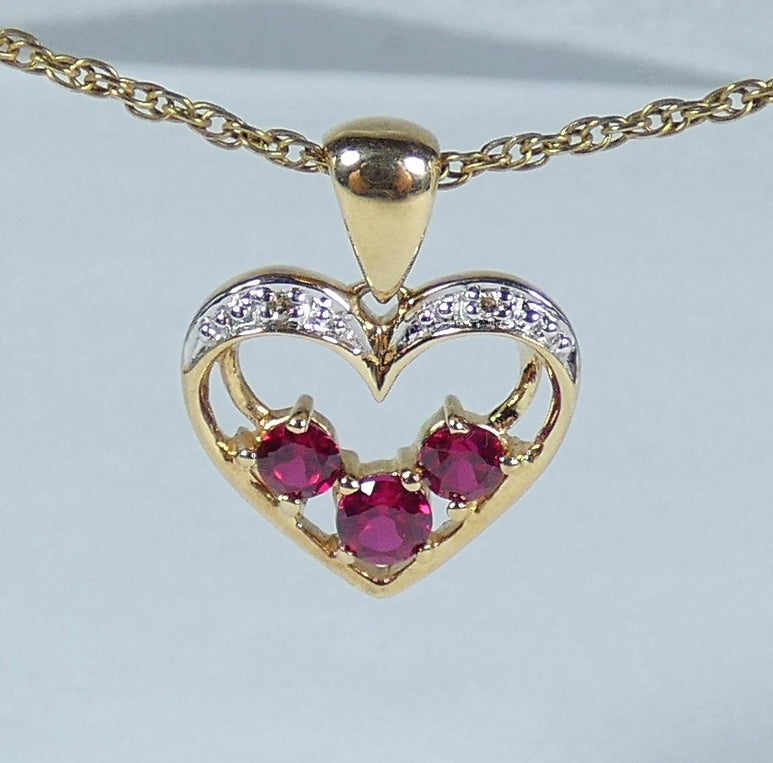 Solid 9ct Yellow Gold Ruby & Diamond Love Heart Necklace Pendant Bracelet Charm