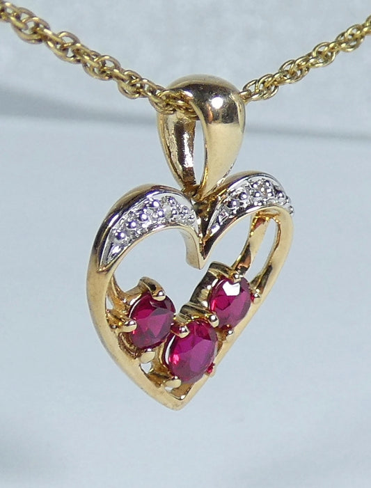 Solid 9ct Yellow Gold Ruby & Diamond Love Heart Necklace Pendant Bracelet Charm