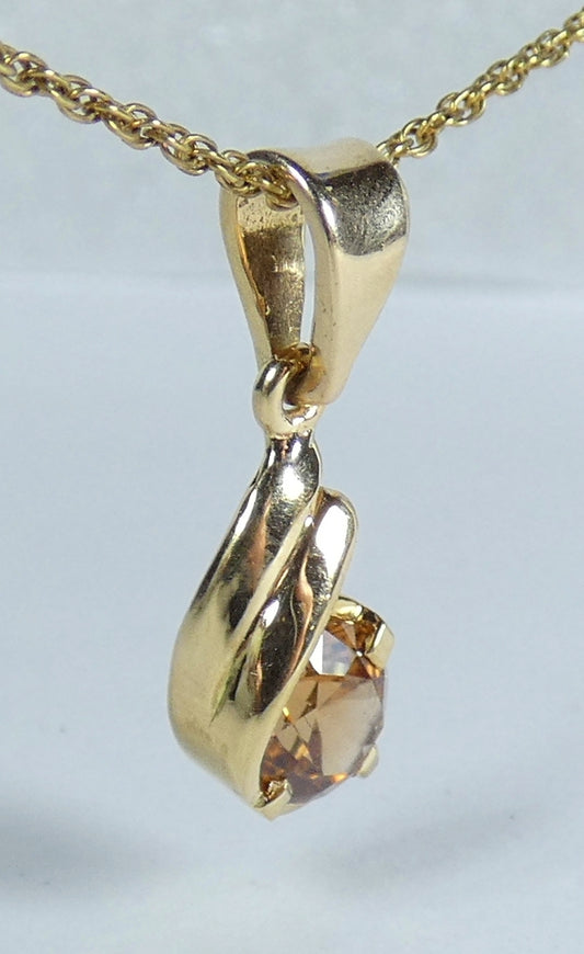 Solid 9ct Yellow Gold 2.37ct Natural Brown Cognac 7mm Zircon Necklace Pendant