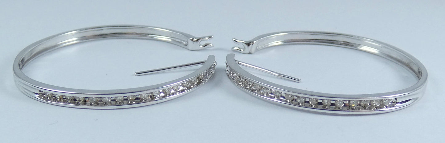 Pair of Large Solid 9ct White Gold & Diamond Cluster 33mm Hoop Earrings Set 375