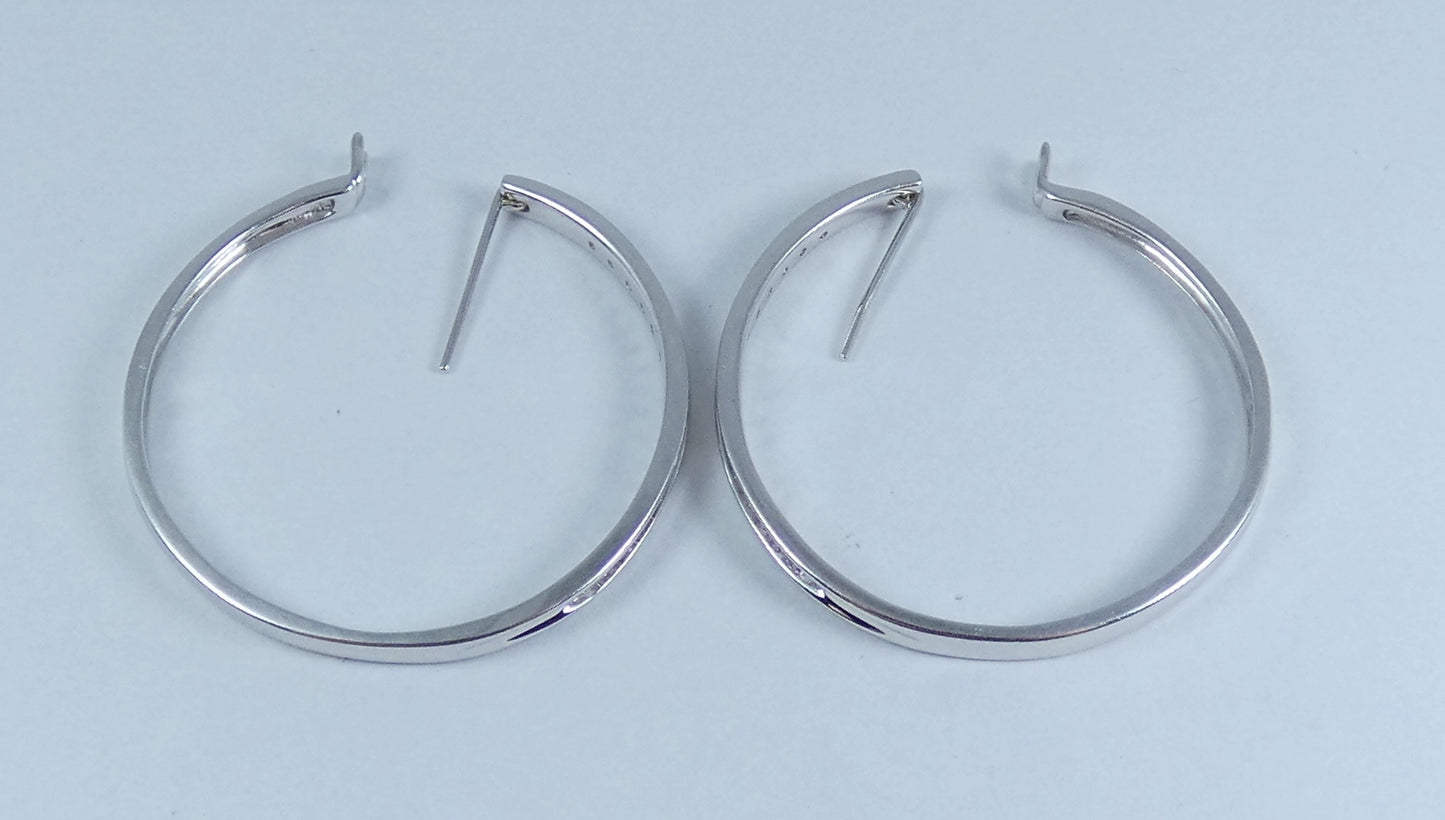 Pair of Large Solid 9ct White Gold & Diamond Cluster 33mm Hoop Earrings Set 375