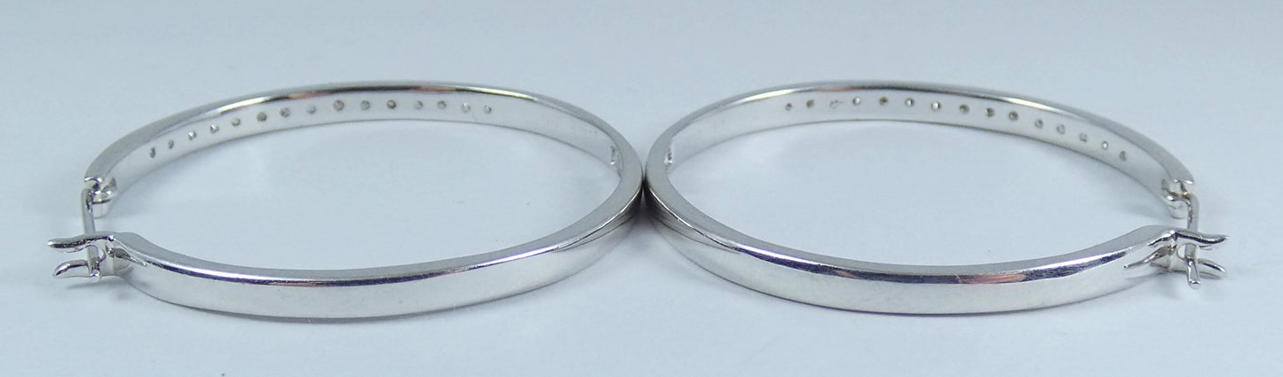 Pair of Large Solid 9ct White Gold & Diamond Cluster 33mm Hoop Earrings Set 375