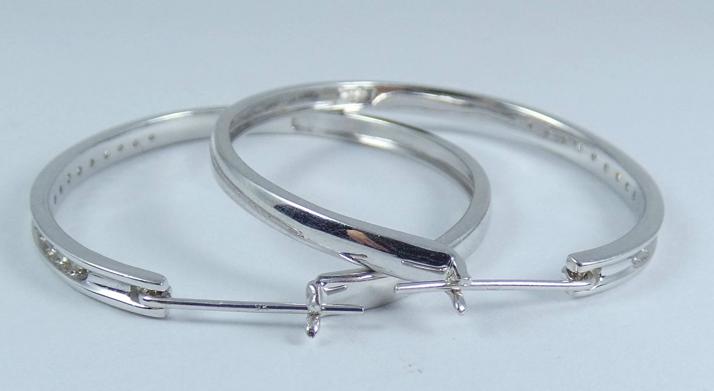 Pair of Large Solid 9ct White Gold & Diamond Cluster 33mm Hoop Earrings Set 375