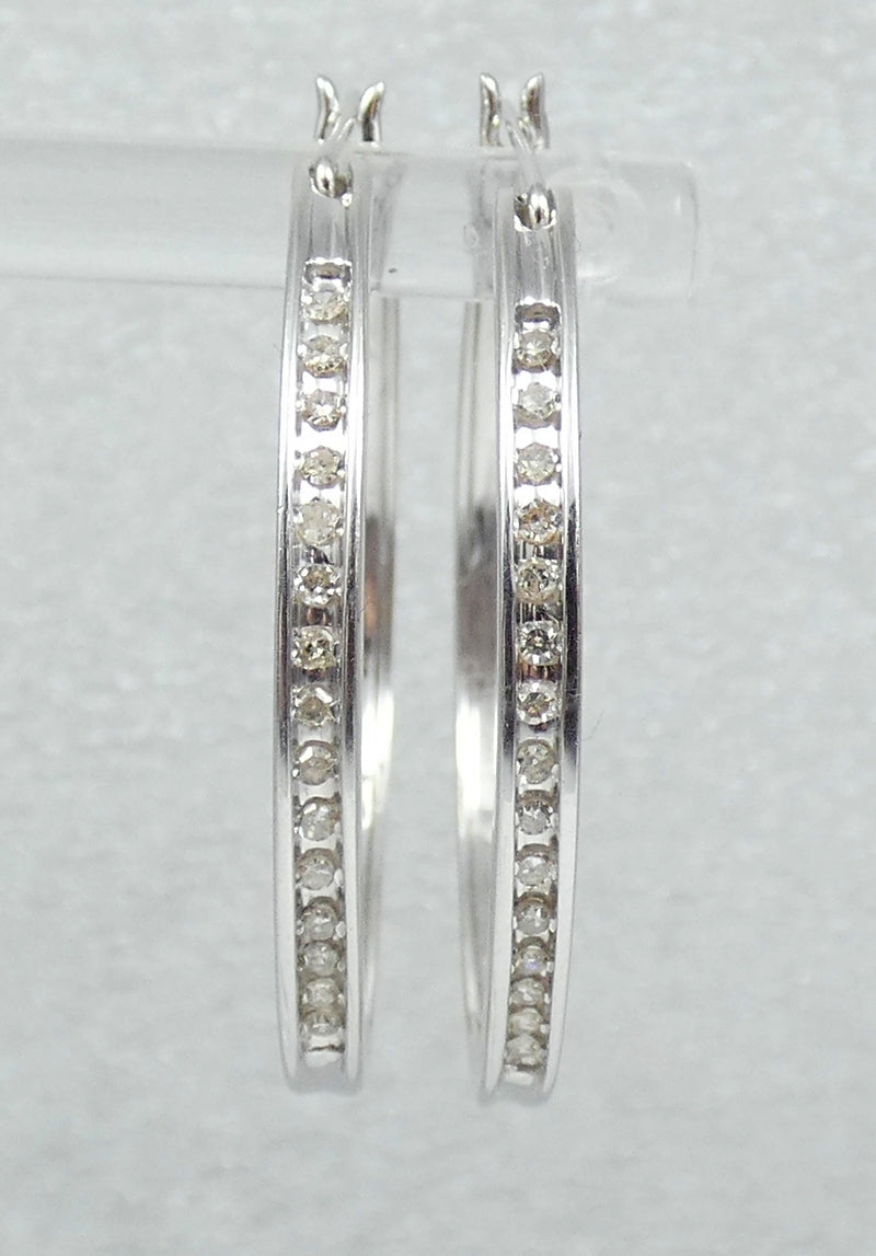 Pair of Large Solid 9ct White Gold & Diamond Cluster 33mm Hoop Earrings Set 375
