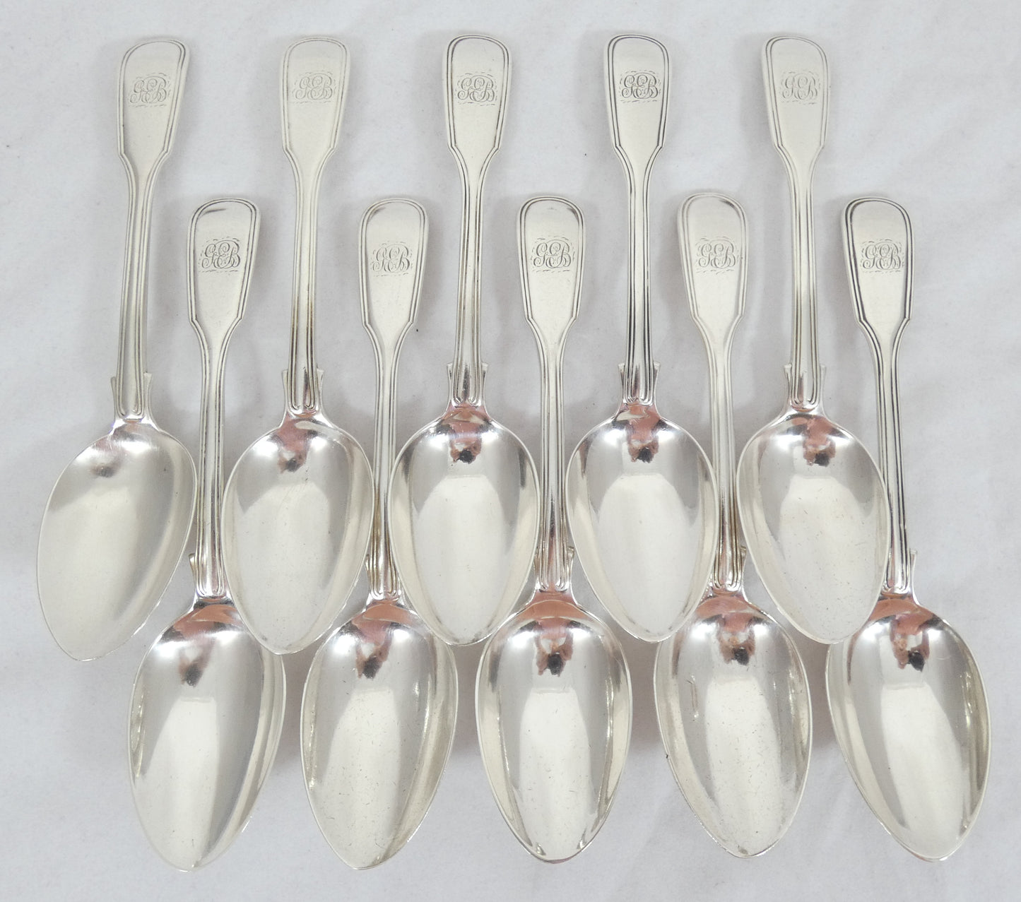 Antique Victorian 1843 48pc 10pl Sterling Silver Cutlery Set Fiddle & Thread CL