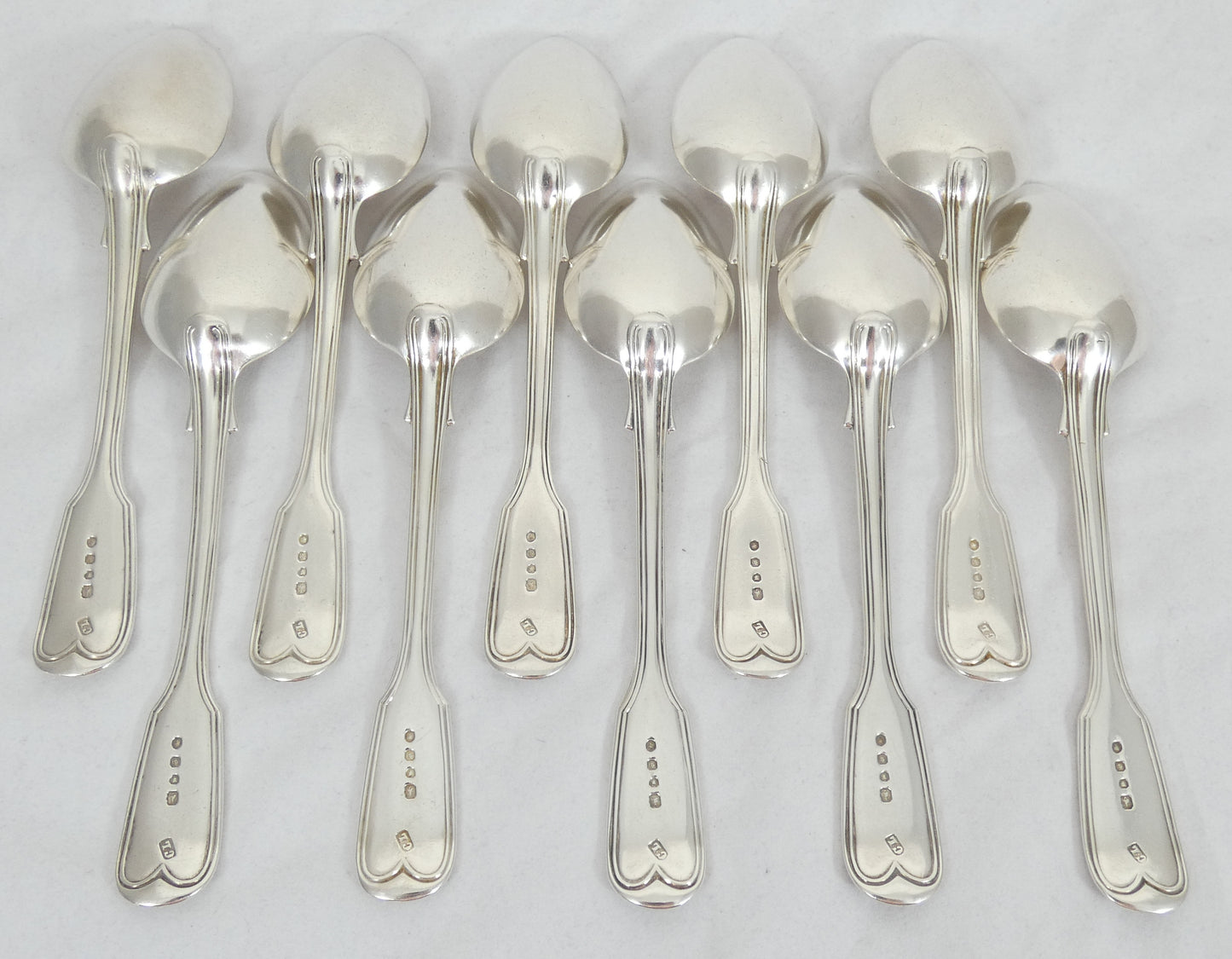 Antique Victorian 1843 48pc 10pl Sterling Silver Cutlery Set Fiddle & Thread CL