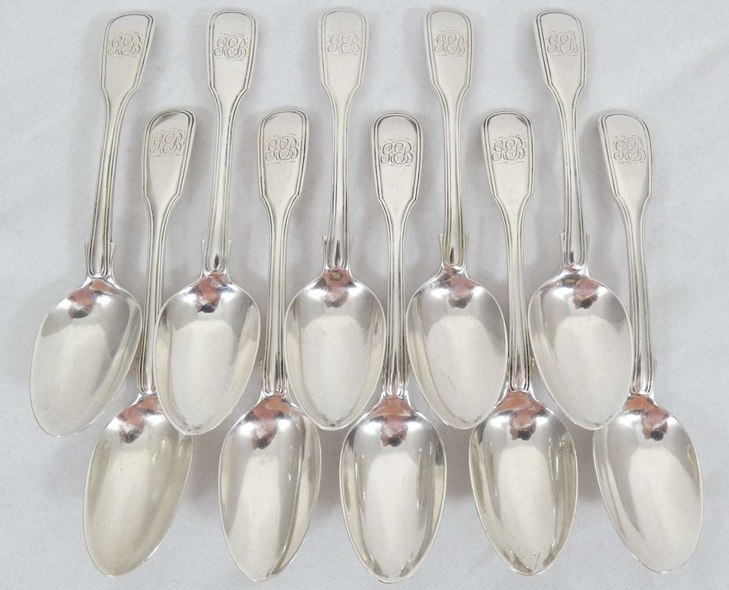Antique Victorian 1843 48pc 10pl Sterling Silver Cutlery Set Fiddle & Thread CL
