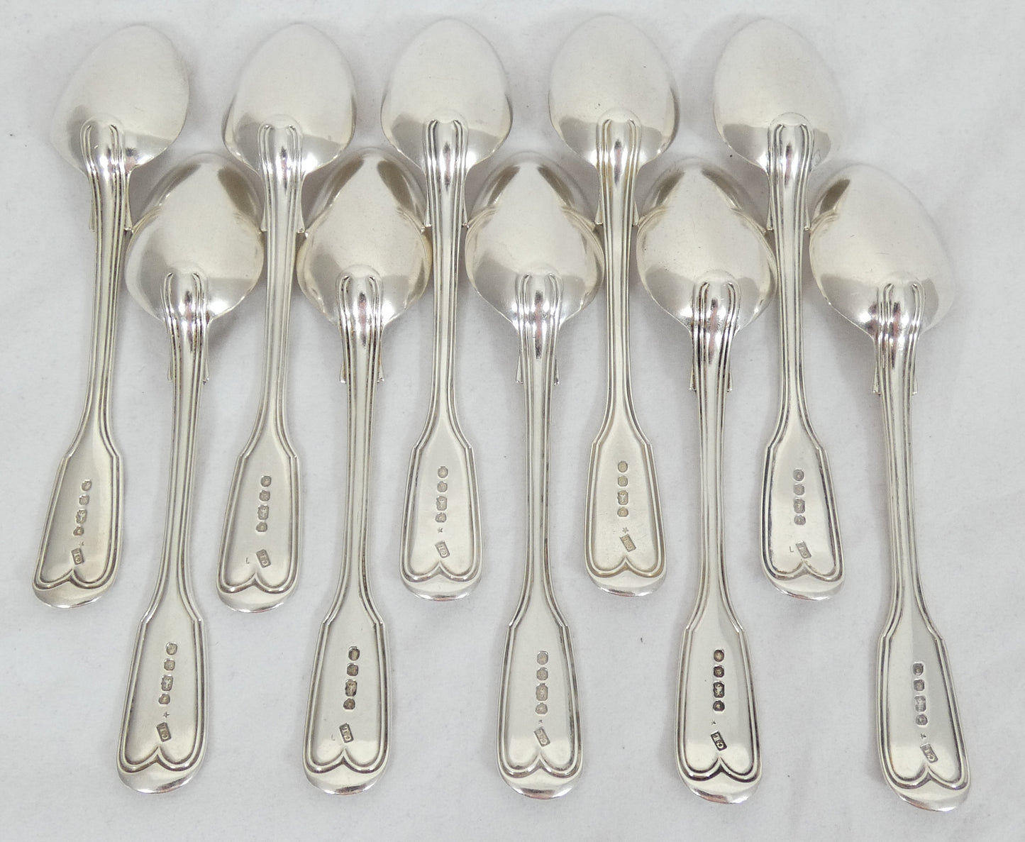 Antique Victorian 1843 48pc 10pl Sterling Silver Cutlery Set Fiddle & Thread CL