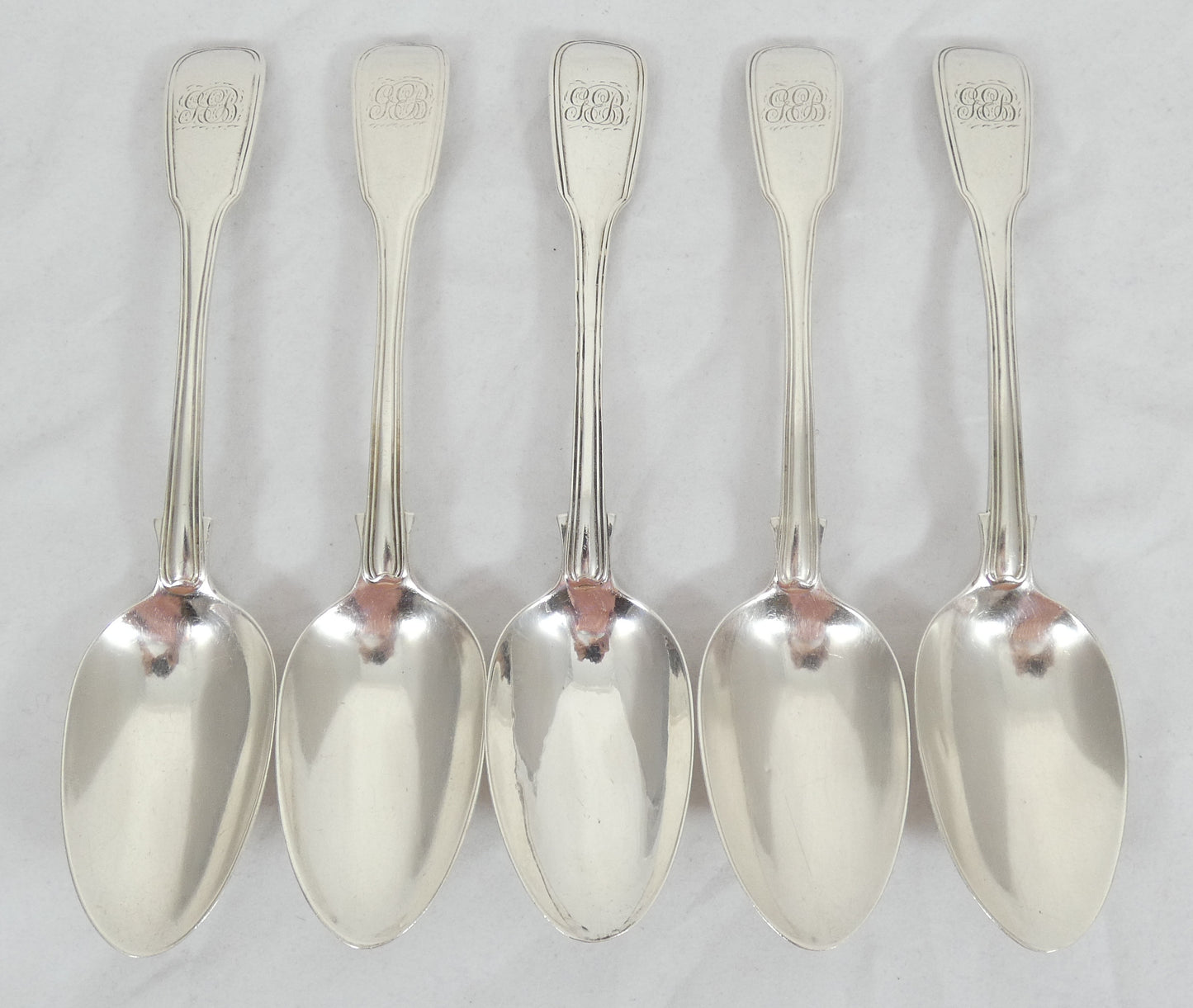 Antique Victorian 1843 48pc 10pl Sterling Silver Cutlery Set Fiddle & Thread CL