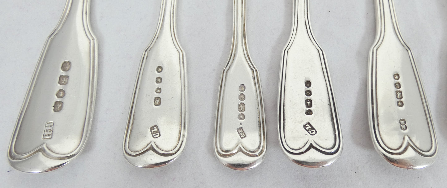 Antique Victorian 1843 48pc 10pl Sterling Silver Cutlery Set Fiddle & Thread CL