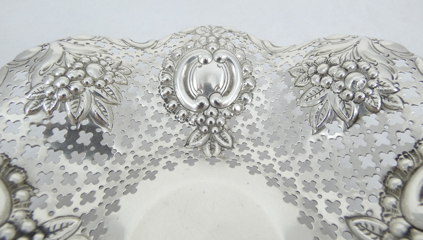 Antique Victorian 1894 Sterling Silver Footed Bowl Comport Pierced Lolly Dish JD