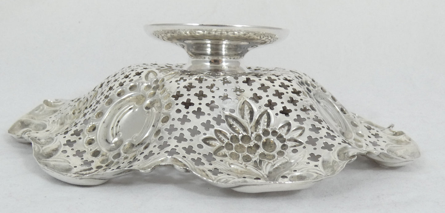 Antique Victorian 1894 Sterling Silver Footed Bowl Comport Pierced Lolly Dish JD