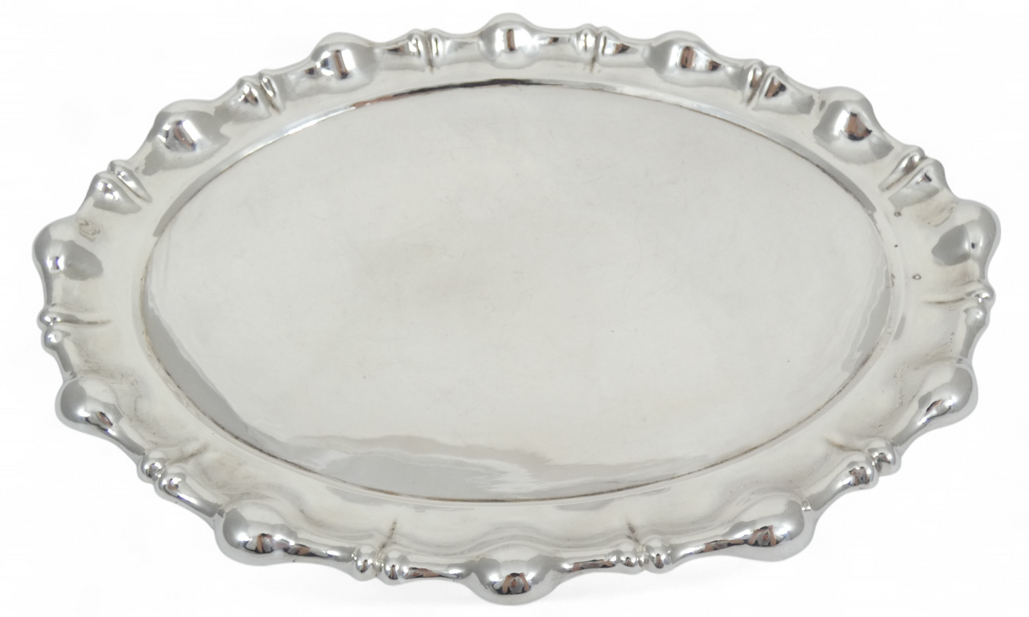 Antique Vintage Hungarian 1937 Large Solid 800 Silver Oval Serving Tray 40cm