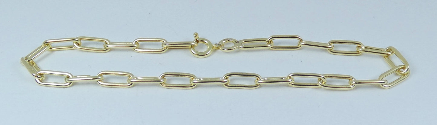 Vintage Dutch Solid 14ct Yellow Gold 20cm 8" Paperclip Chain Bracelet 3.5mm Link