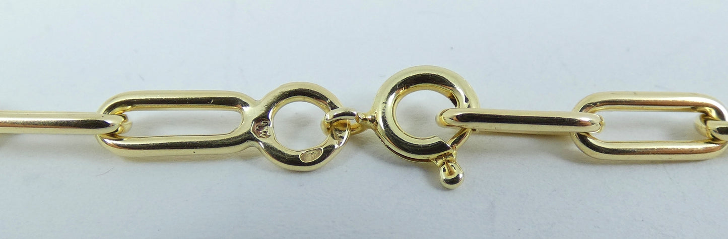 Vintage Dutch Solid 14ct Yellow Gold 20cm 8" Paperclip Chain Bracelet 3.5mm Link