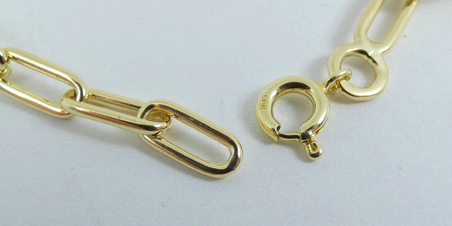 Vintage Dutch Solid 14ct Yellow Gold 20cm 8" Paperclip Chain Bracelet 3.5mm Link