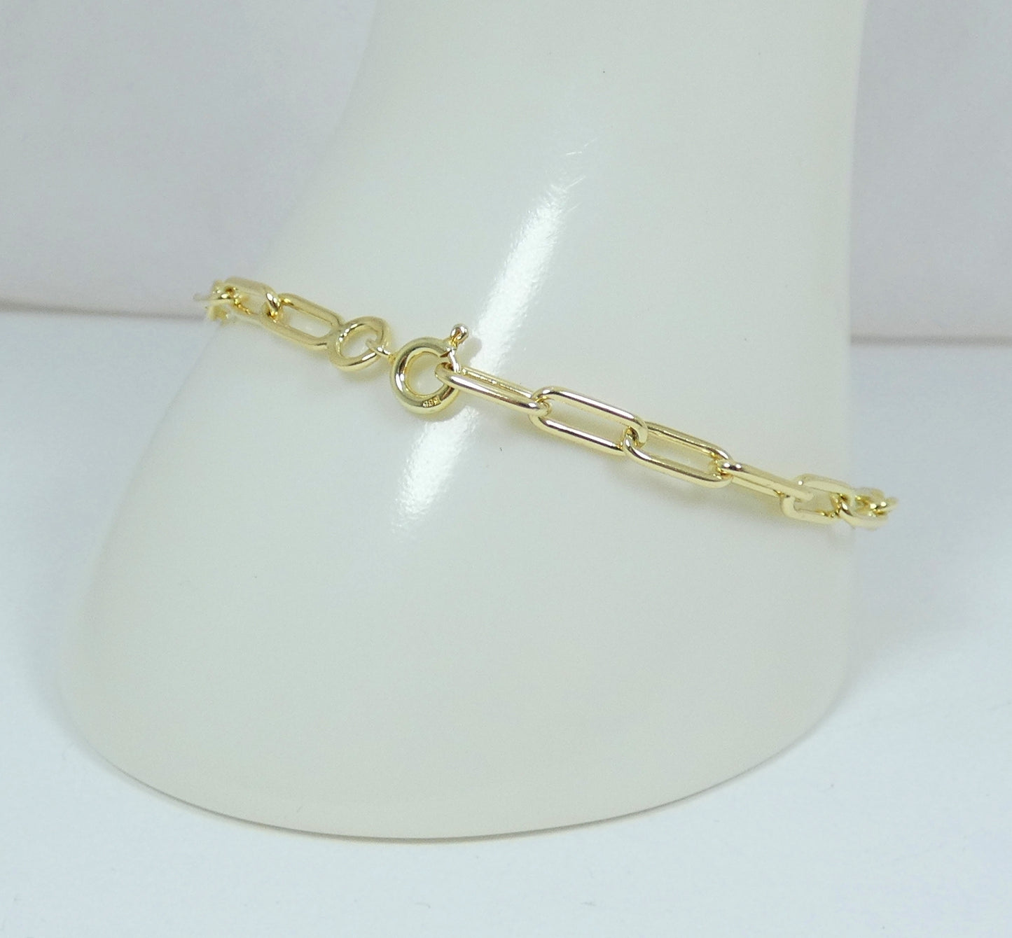 Vintage Dutch Solid 14ct Yellow Gold 20cm 8" Paperclip Chain Bracelet 3.5mm Link