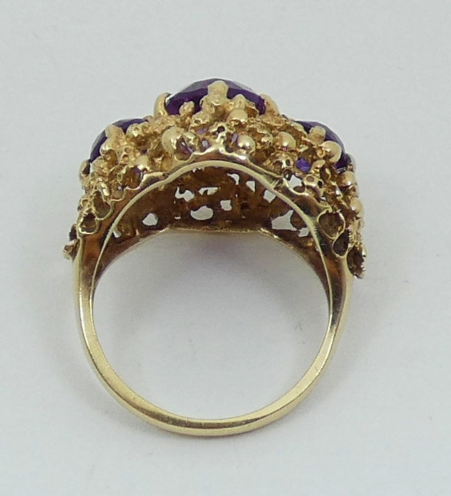 Vintage 1974 English Solid 9ct Yellow Gold Purple Amethyst Trilogy Ring 6.5 M 52