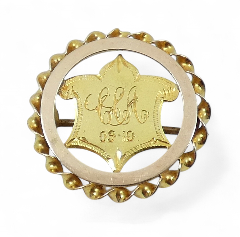 Antique 1910 Australian Solid 9ct Yellow Gold Cricket Award Medal Brooch Batting