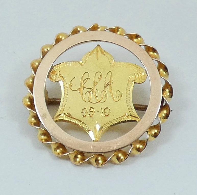 Antique 1910 Australian Solid 9ct Yellow Gold Cricket Award Medal Brooch Batting