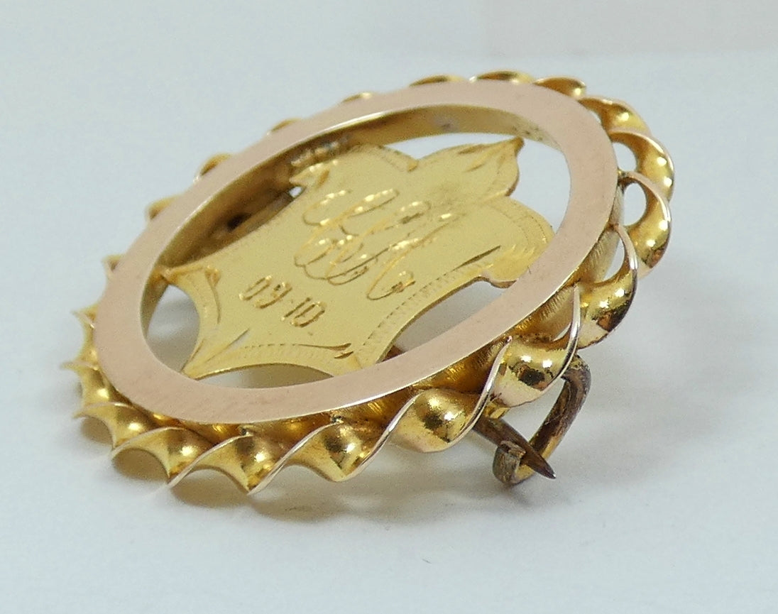 Antique 1910 Australian Solid 9ct Yellow Gold Cricket Award Medal Brooch Batting