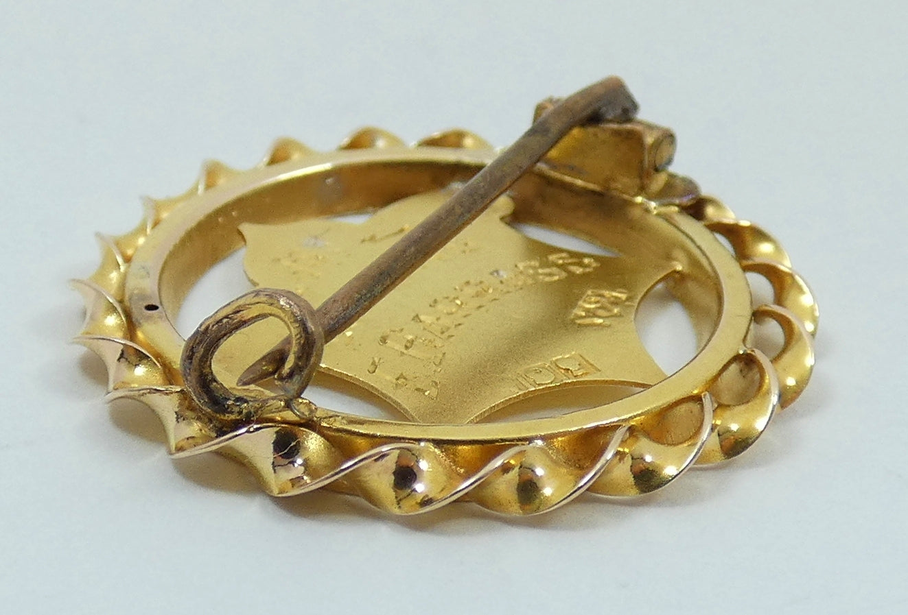 Antique 1910 Australian Solid 9ct Yellow Gold Cricket Award Medal Brooch Batting