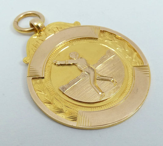 Antique 1927 Australian Solid 9ct Yellow Rose Gold Cricket Award Medal Pendant