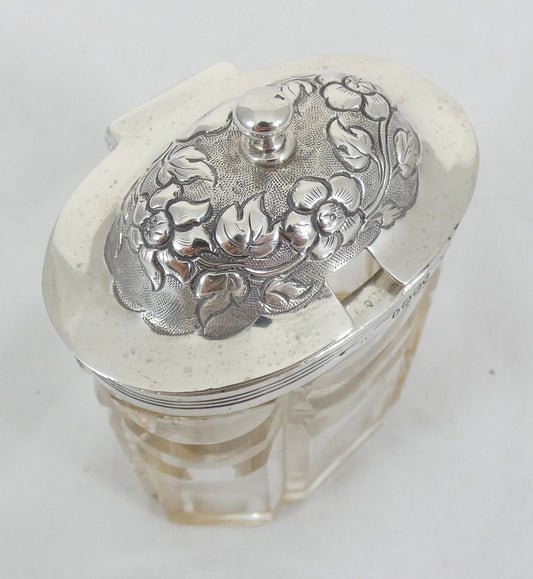 Antique Georgian 1837 Sterling Silver Cut Glass Mustard Pot Cruet Bottle Jar AF