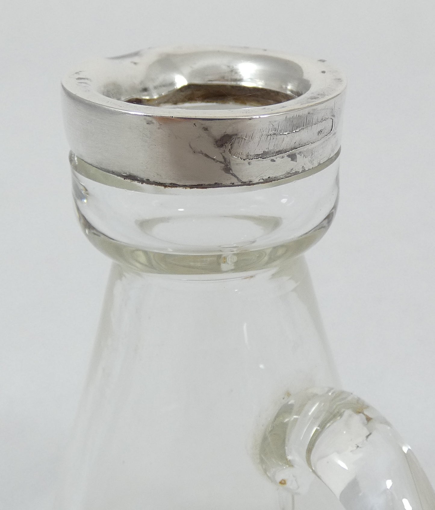 Antique Edwardian 1912 Sterling Silver Glass Whiskey Whisky Noggin Jug Decanter