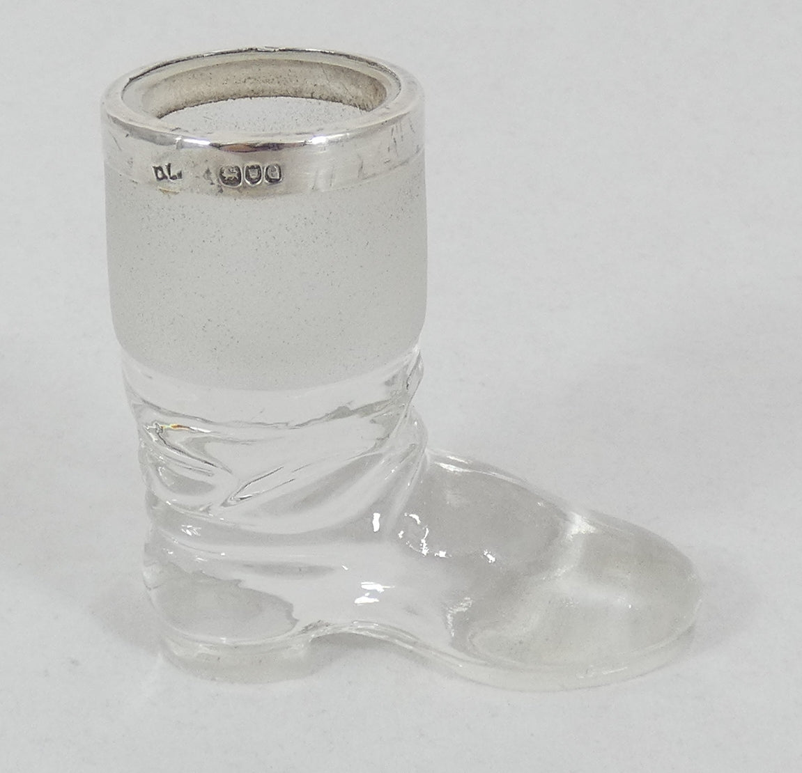 Antique Edwardian 1900 Sterling Silver Glass Boot Shoe Match Striker Vesta Vase