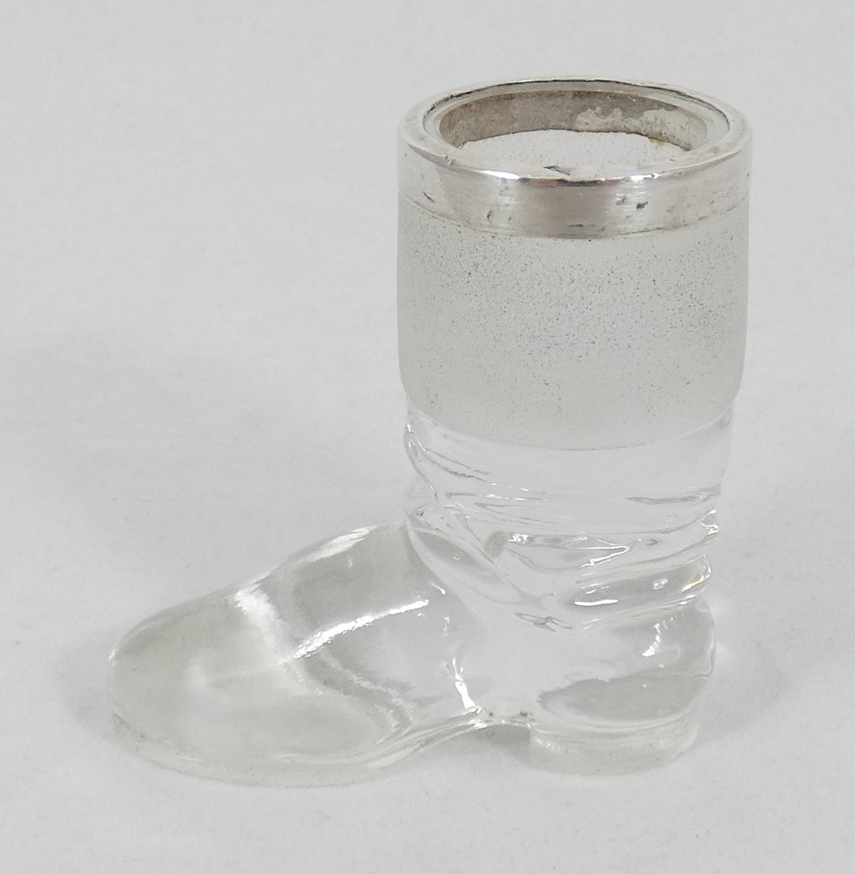 Antique Edwardian 1900 Sterling Silver Glass Boot Shoe Match Striker Vesta Vase