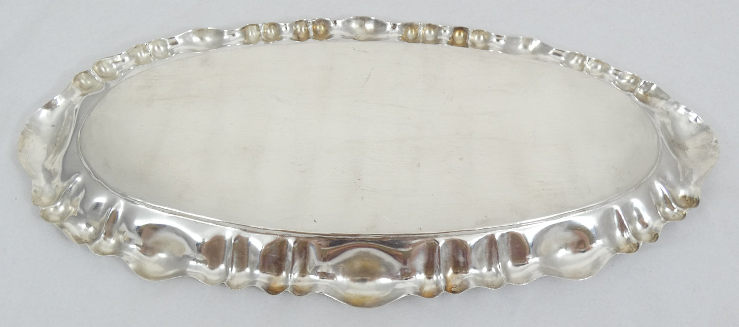 Antique Vintage Hungarian 1937 Solid 800 Silver Oval Serving Drinks Tray 36cm