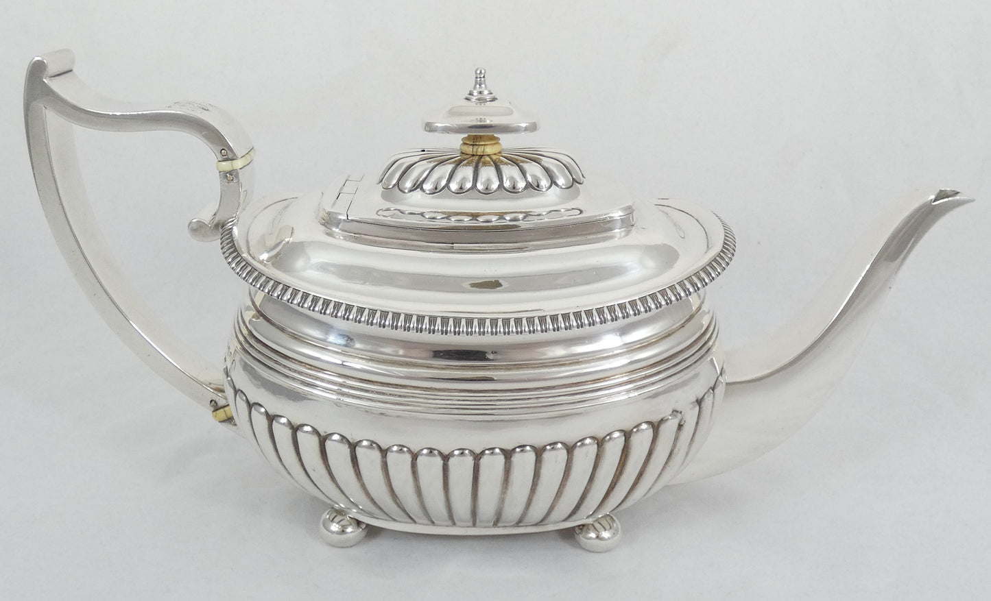 Antique Georgian Regency 1814 Sterling Silver Large Teapot Fluted Charles Fox I