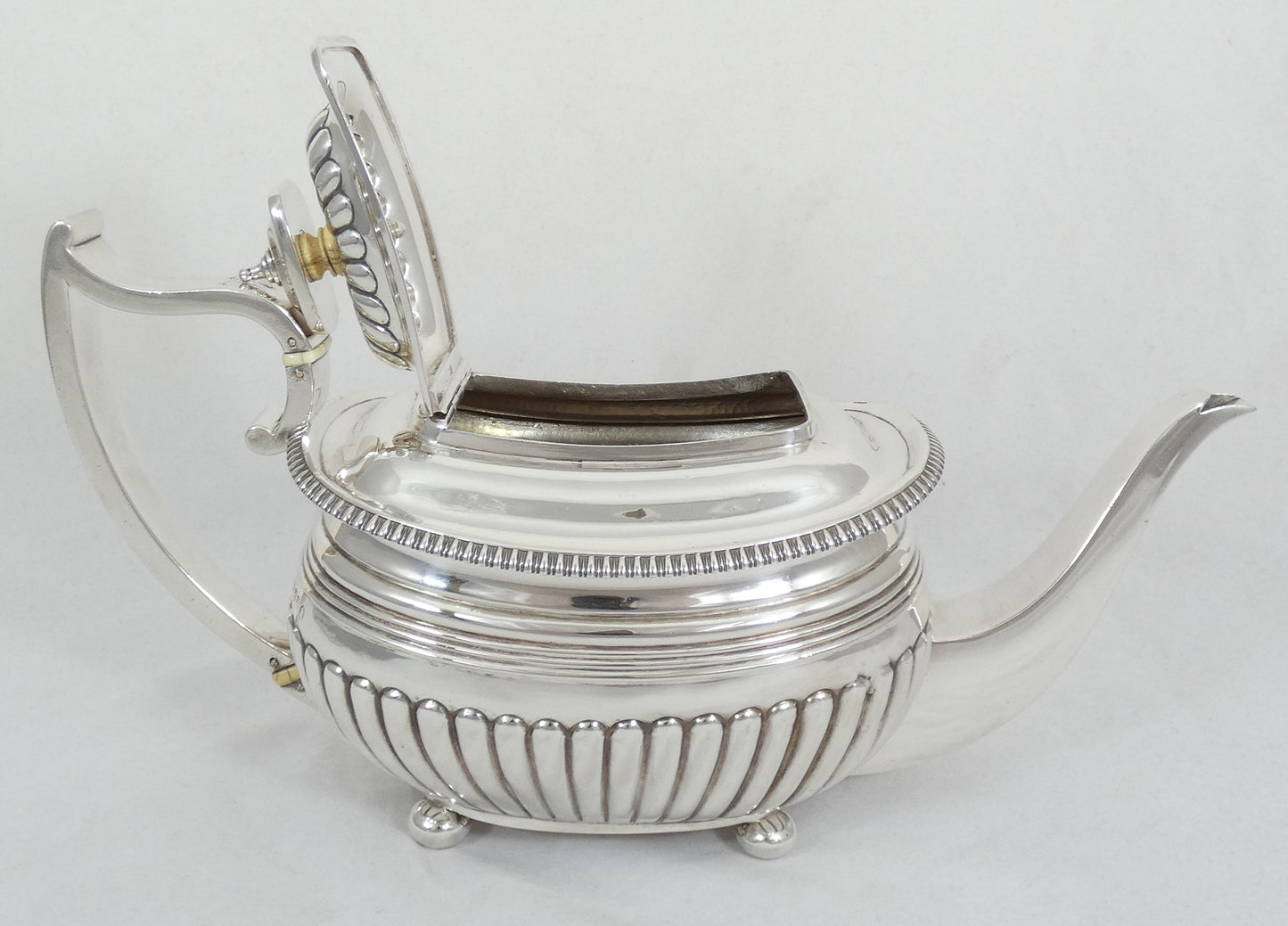 Antique Georgian Regency 1814 Sterling Silver Large Teapot Fluted Charles Fox I