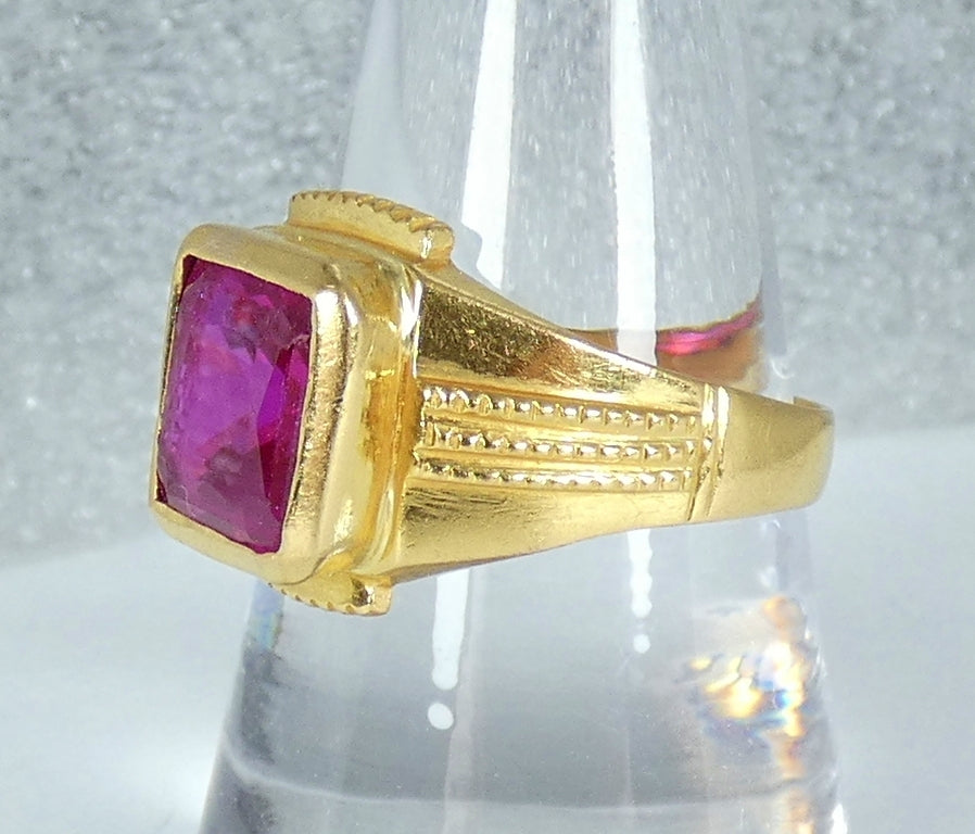 Solid 22ct Yellow Gold Pink Ruby Spinel Signet Unisex Solitaire Ring Size 9 R 59